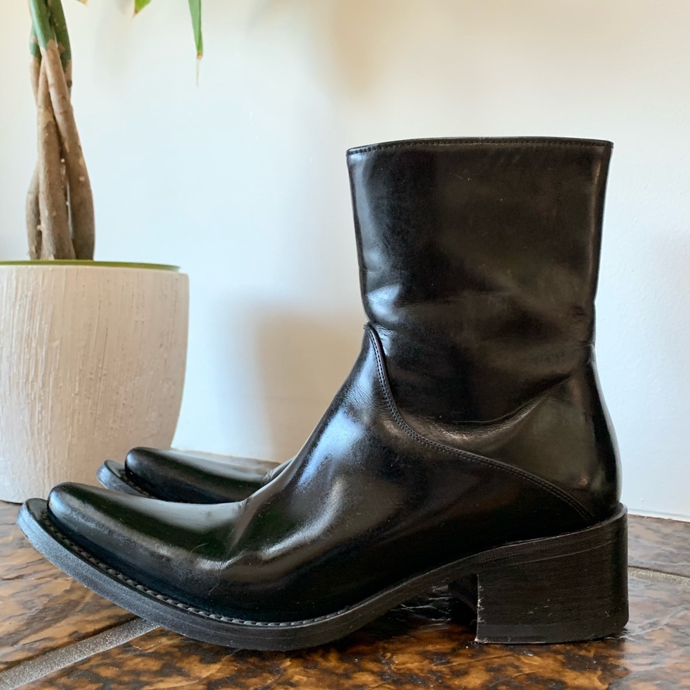 💥GIANNI BARBATO BLACK LEATHER ANKLE COWBOY BOOTS